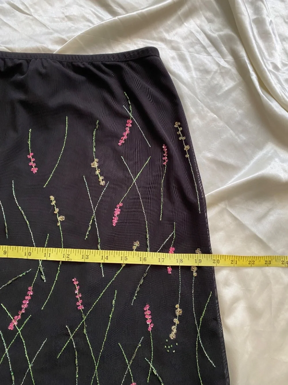 Vintage y2k Black Mesh Beaded Floral Skirt Whimsygoth Boho Medium
